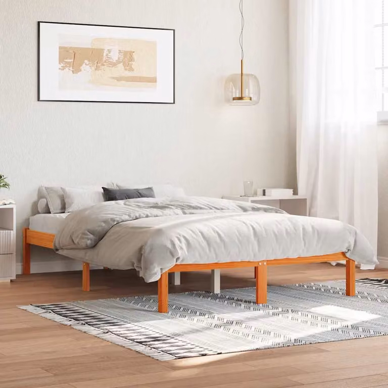 Letto in legno di pino rustico vidaXL marrone cera L: 140,5 cm, P: 195,5 cm, H: 31 cm