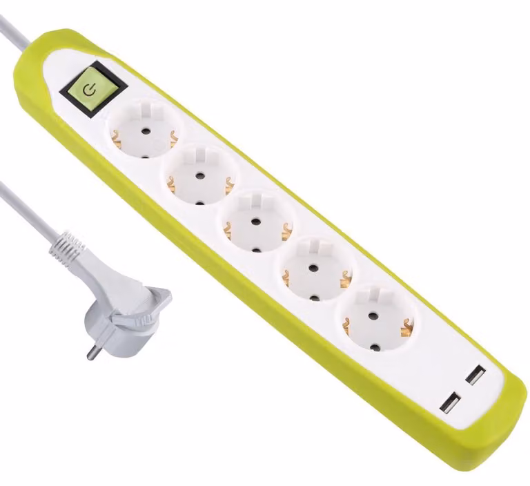Electraline 62161, ciabatta multipresa a 5 prese con interruttore e 2 porte USB 2.1A, cavo da 2 metri
