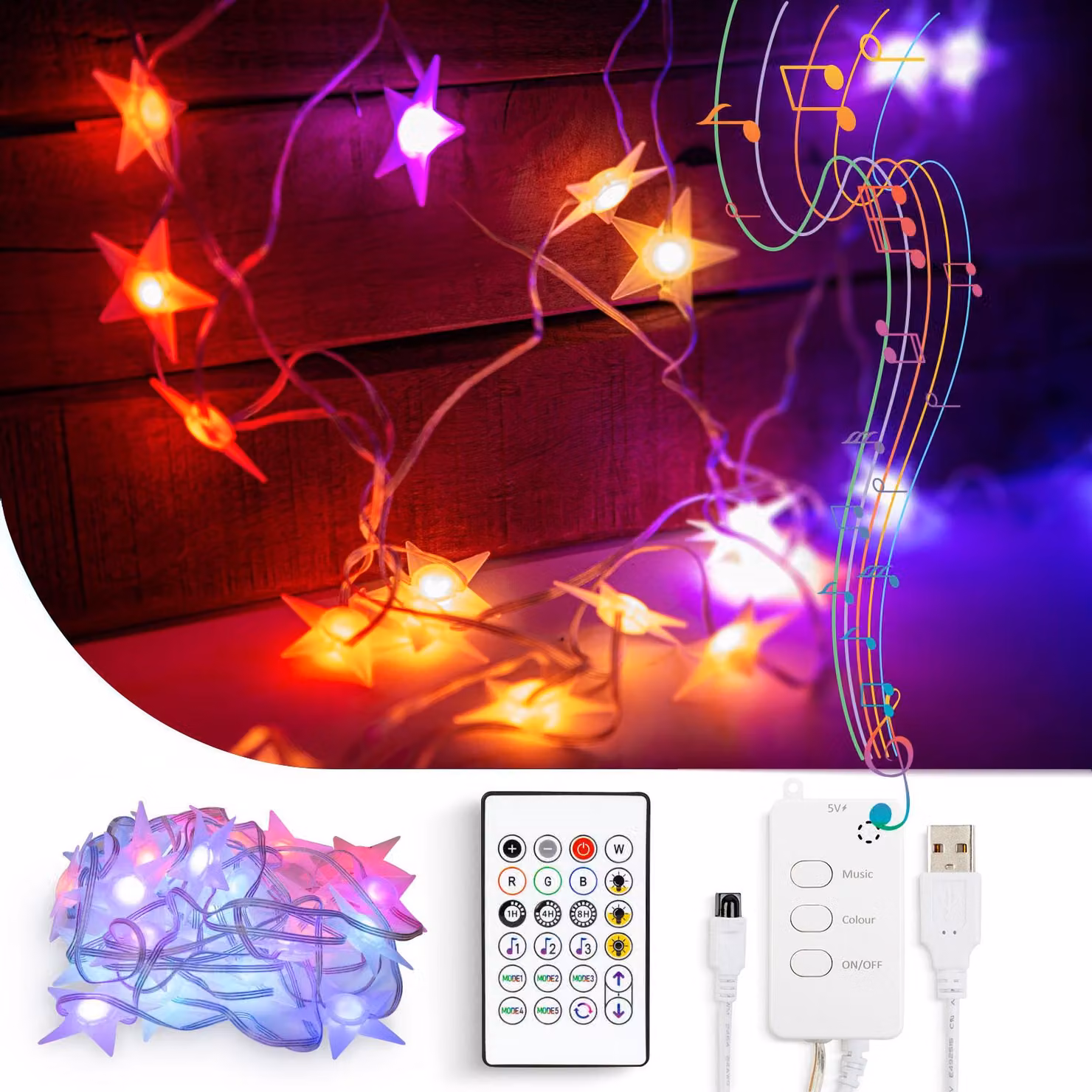 Illuminazione intelligente - Catena luminosa colorata per interni ed esterni - Intelligente con APP e Bluetooth - USB (5v) - 5 metri - Striscia LED RGB