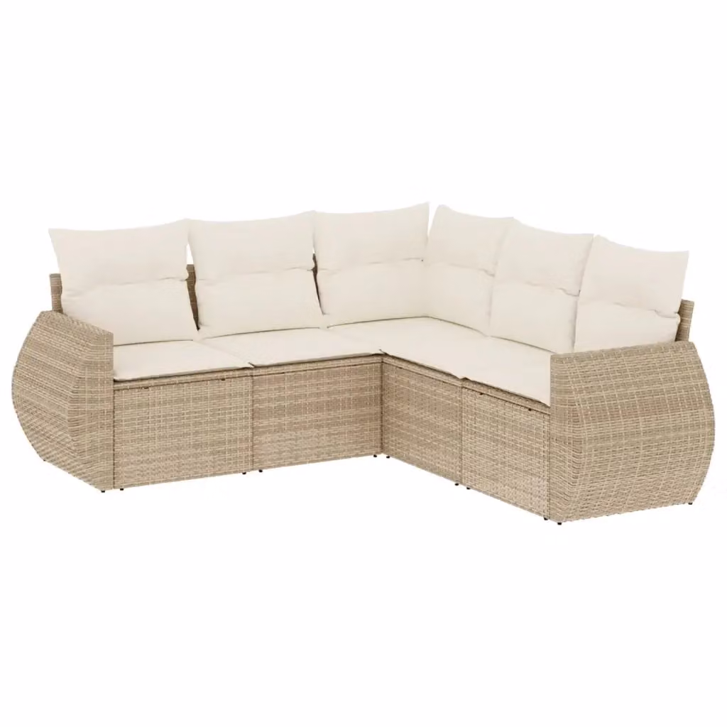 Set Divano da Giardino a L vidaXL 5 Pezzi in Polyrattan con Cuscini Beige e Struttura in Acciaio Verniciato a Polvere – 2