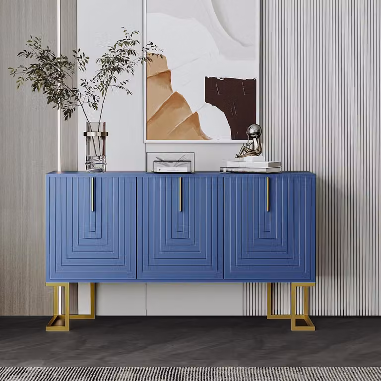 Comodino/Credenza a 3 ante, colore blu navy, dimensioni 138x80,5x40 cm