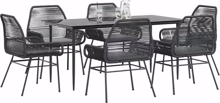 Maison Exclusive - Set Pranzo da Giardino 7 pz Nero con Cuscini Polyrattan Vetro