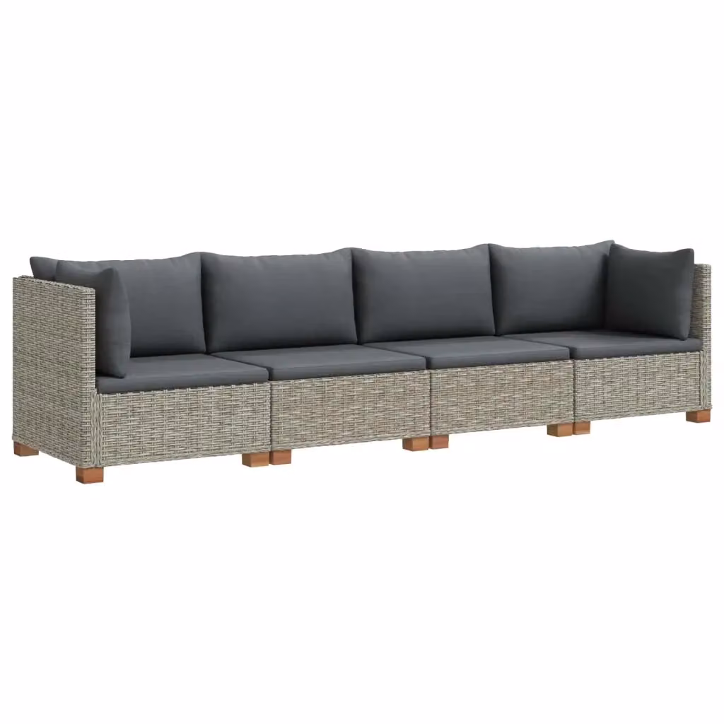 Set Lounge da Giardino a L vidaXL in Polyrattan con Cuscini Grigi e Struttura in Legno Naturale – 2