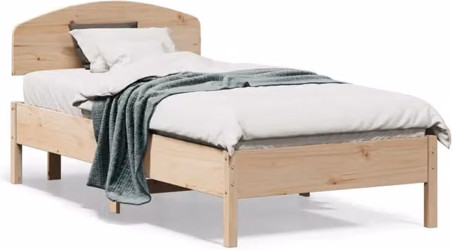 Letto singolo per adulti in legno massello di pino naturale con doghe fisse L: 75 cm, P: 190 cm, H: 80,5 cm
