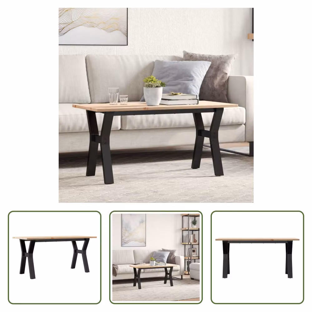 The Living Store tavolino con struttura a Y 100x50x45 cm in pino massiccio e ghisa