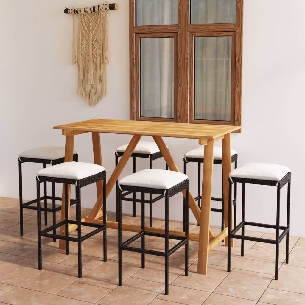 The Living Store Set bar da giardino 7 pezzi con cuscini nero
