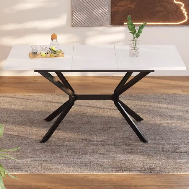 Tavolo da pranzo allungabile REDOM moderno in MDF bianco e metallo nero L/P: 120/160 x 80 cm