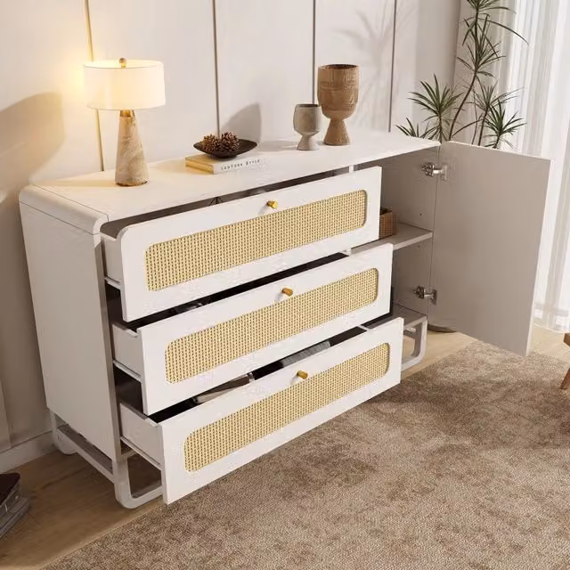 Cassettiera con 3 cassetti e armadietto con ripiani regolabili MDF e metallo bianca stile rustico 120 × 40 × 85 cm