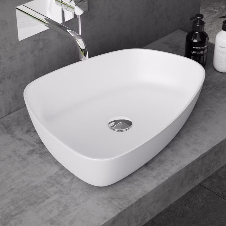 doporro Lavabo da Appoggio Bianco Opaco 51x38x12cm Lavandino Bagno Slim Design Moderno Lavello da Minerale Fuso Colossum806