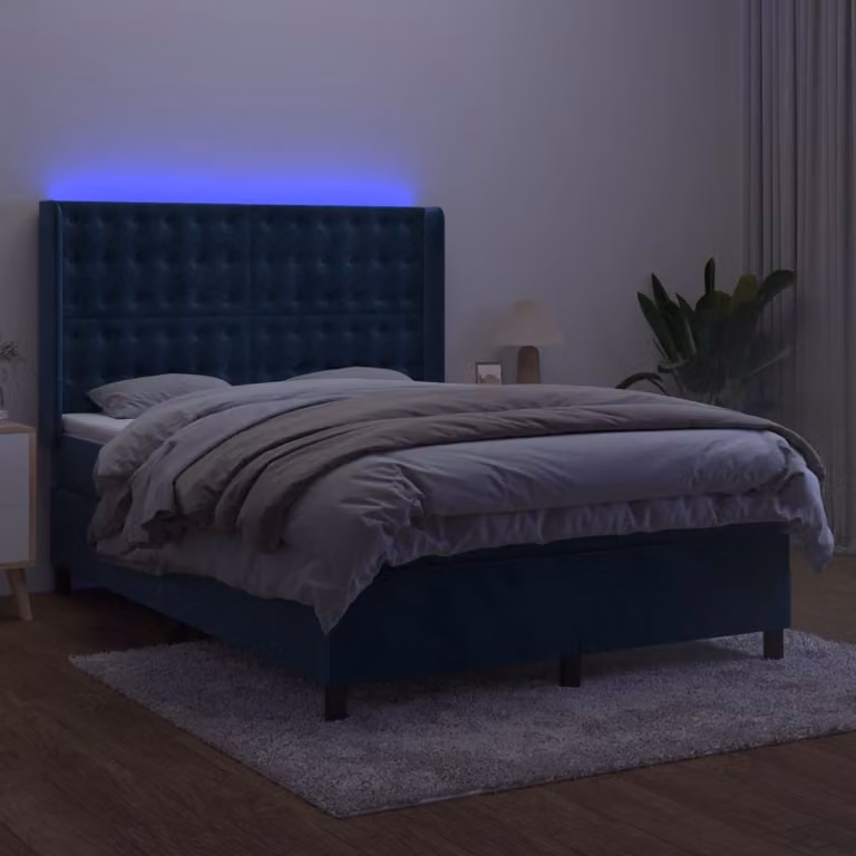 Maison Exclusive - Letto boxspring con materasso e LED blu scuro 140x190 cm velluto