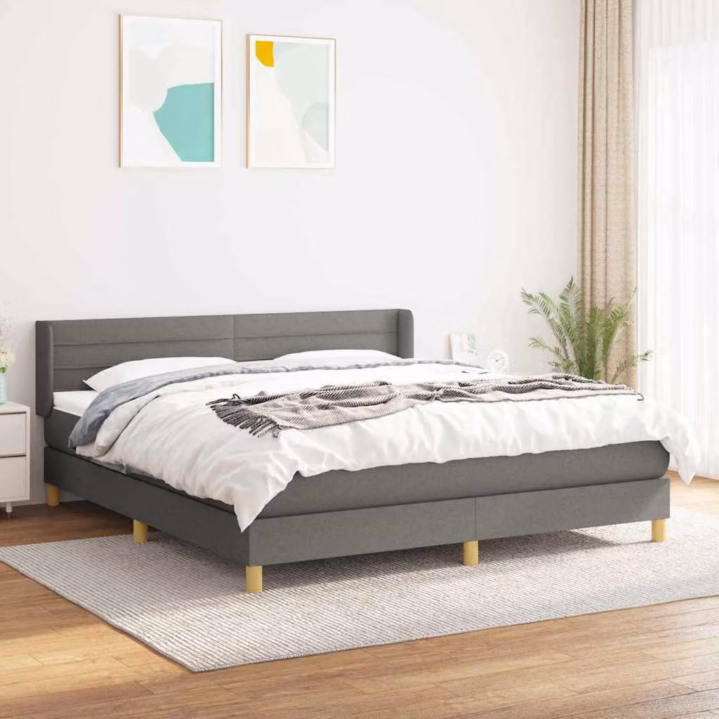 vidaXL Giroletto a Molle con Materasso Ibrido in Tessuto Grigio e Bianco L/P/H: 160 x 200 x 88 cm – 1