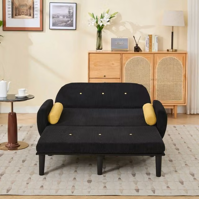 Divano Loveseat con Vano Contenitore ¨C MINIMAL ¨C Nero, Velluto a Coste
