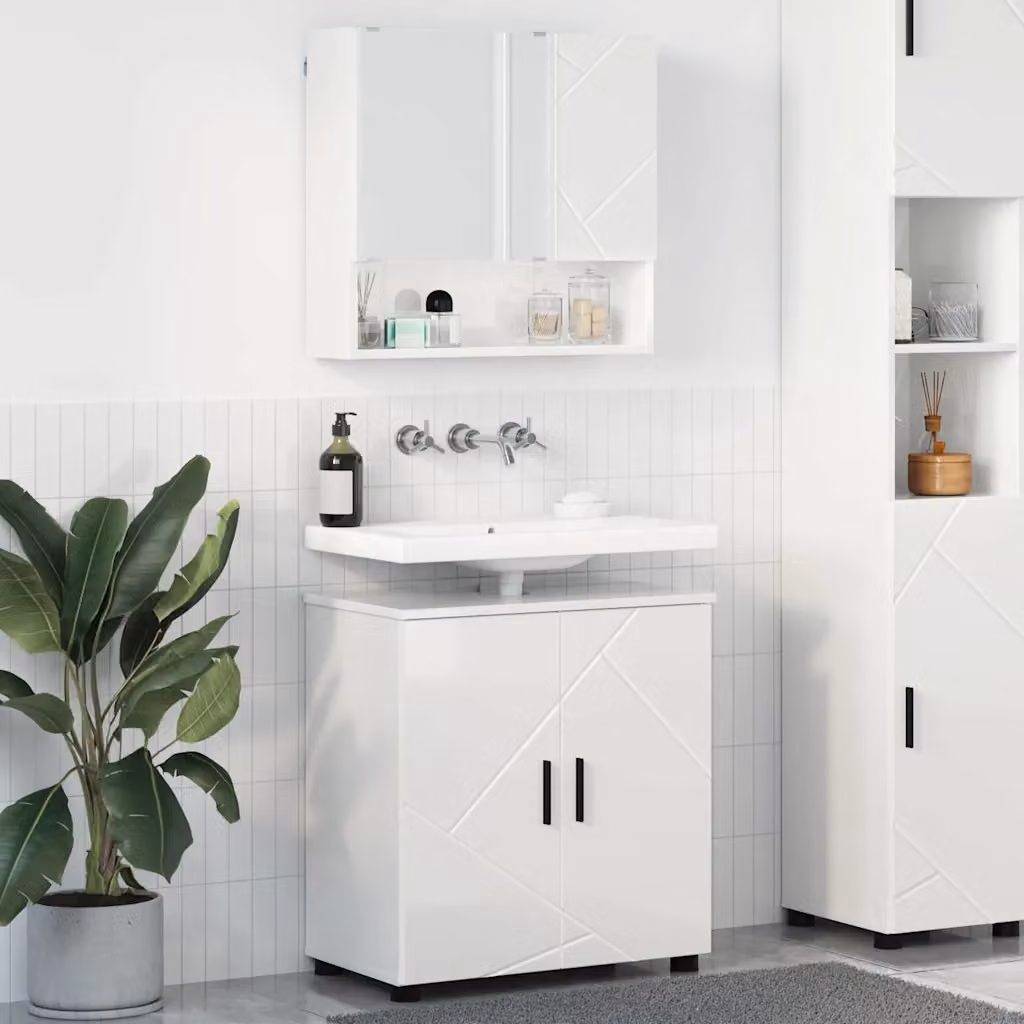 Set di mobili per il bagno vidaXL in bianco lucido composto da mobile lavabo e armadietto con specchio L/P/H: 61 x 35 x 64 cm – 1