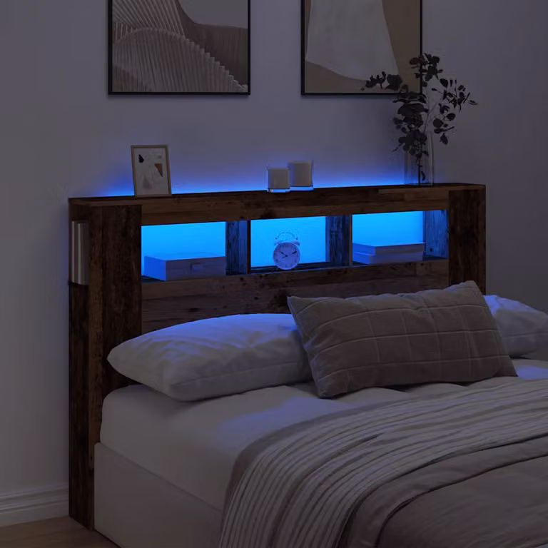 Testiera per letto con LED e porta USB vidaXL in legno marrone, L 160 x P 18,5 x H 103,5 cm