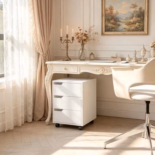 Cassettiera REDOM con 3 cassetti in MDF e metallo bianca L 40 cm, P 50 cm, H 57,5 cm