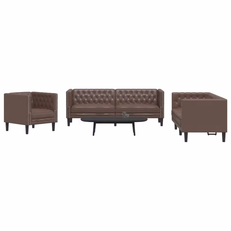 Set di divani Chesterfield vidaXL in similpelle marrone, composto da un divano a 3 posti e un divano a 2 posti con design coordinato e braccioli