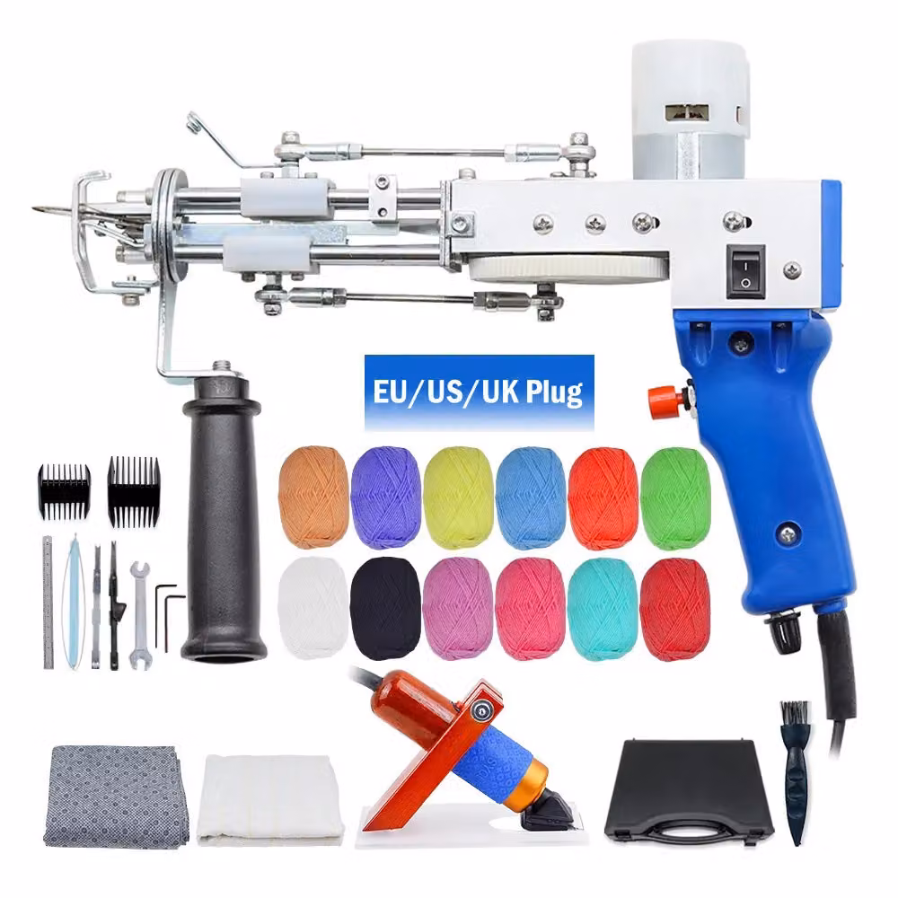 Pistola elettrica per tufting, velocità regolabile, caratteristiche di sicurezza, set blu, modello 2
