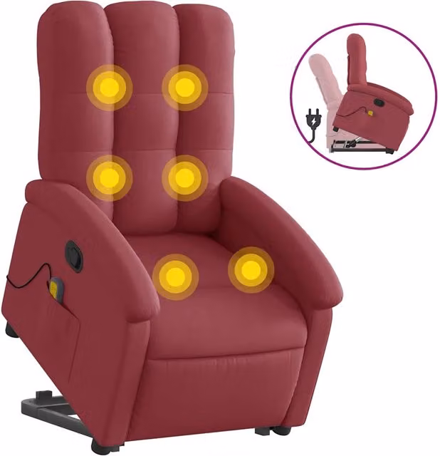 Poltrona | Sedia Relax Alzapersona Massaggio Reclinabile Rosso Vino Tessuto