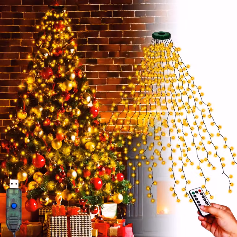 Catena luminosa con anello, 300 LED, 12 fili, telecomando, 8 modalità