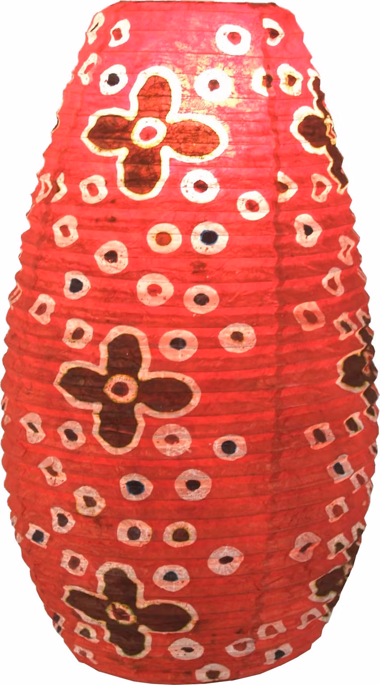Paralume ovale in carta Lokta, lampada a sospensione Coronada - Flower Power Red, carta Lokta, 52*29*29 cm, paralumi asiatici in carta e tessuto
