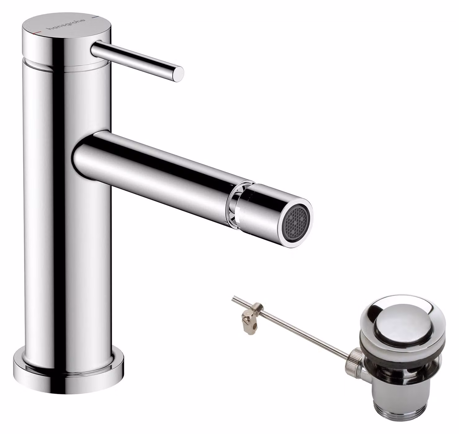 Miscelatore monocomando per bidet, modello Tecturis S, cromato, con altezza del beccuccio di 100 mm, dotato di sistema di scarico a scomparsa