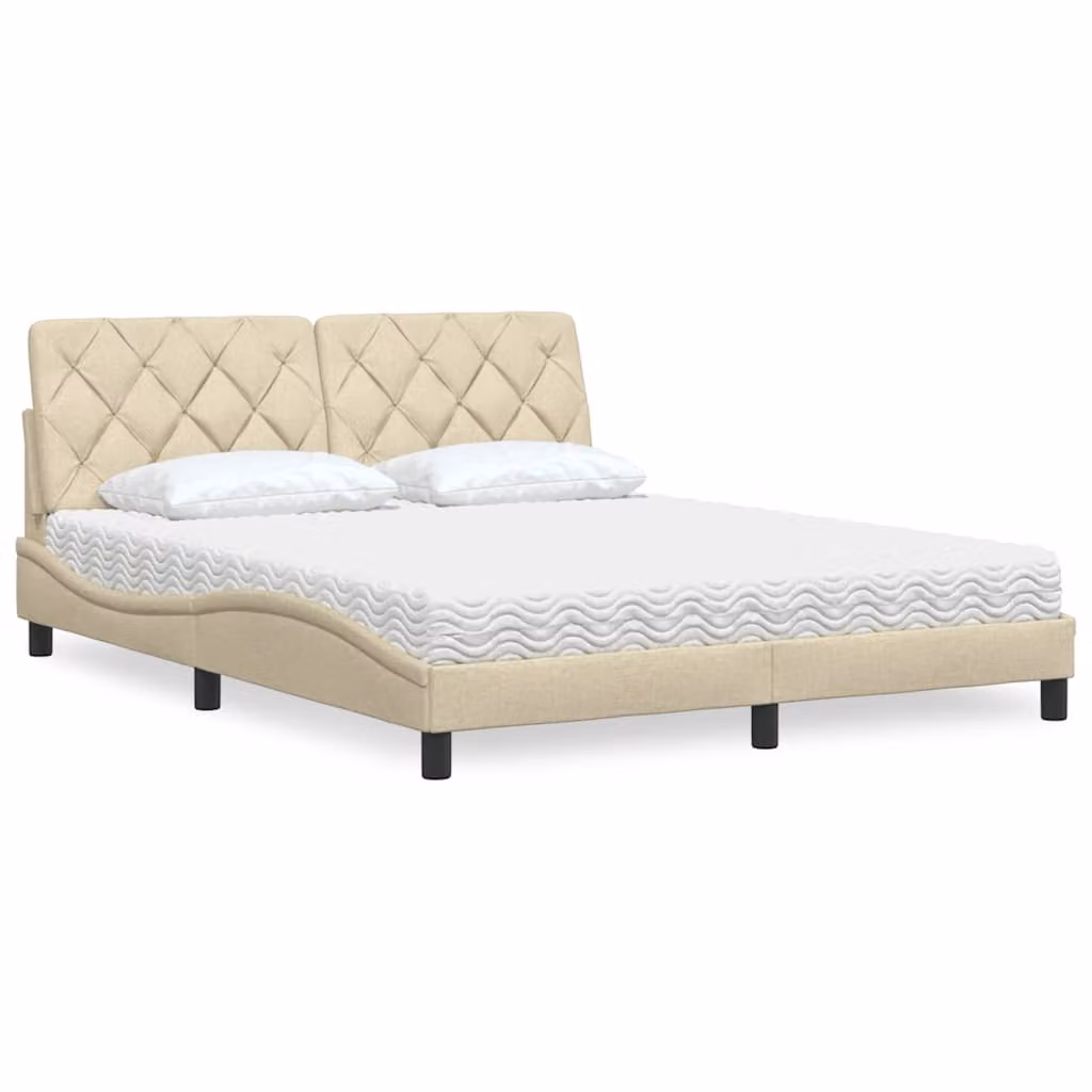 Letto con Materasso vidaXL in Tessuto Beige e Bianco, L/P/H: 160 x 200 x 74,5 cm