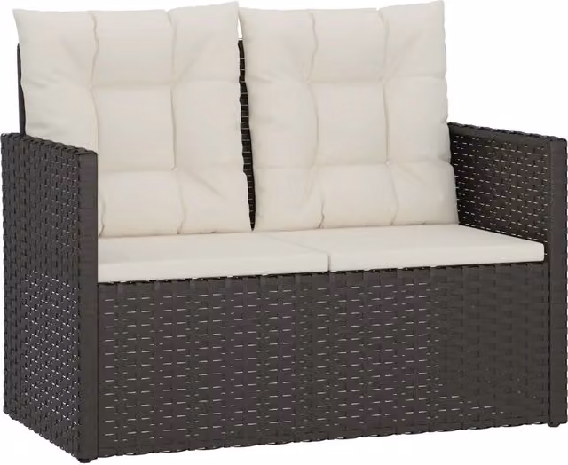 Panchina da giardino Outsunny in rattan e metallo con cuscini in tessuto, nera e bianca, stile moderno – 1