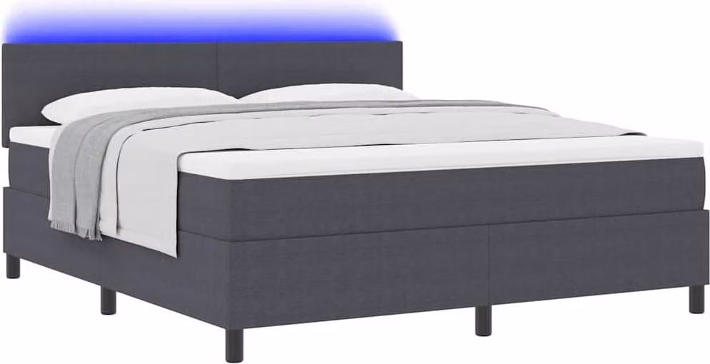 Letto a Sorgente LED Grigio Scuro e Bianco 180 x 200 cm