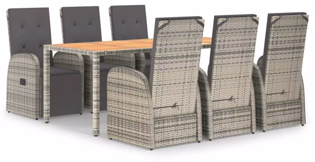 Set da giardino composto da 7 pezzi, grigio, in rattan sintetico resistente agli agenti atmosferici, con tavolo da 190 cm