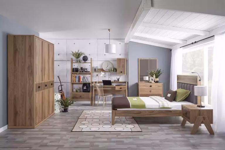 Komplete Jugendbett Kindermöbel Kinderzimmer Bett Holz Braun Set 8tlg