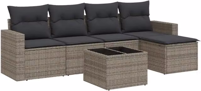 Set Divano da Giardino 6 pz | Set Salotto da Giardino con Cuscini Grigio in Polyrattan