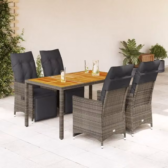 Set Bistrò da Giardino 5 pz con Cuscini in Polyrattan Grigio 3276887