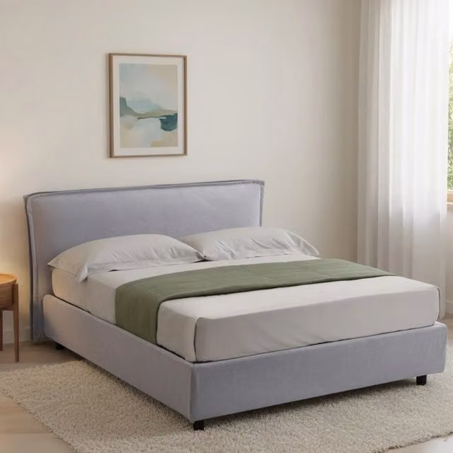 Letto alla francese Brienza DMORA con materasso incluso, base contenitore con sollevamento, grigio e nero, L: 140 cm, P: 220 cm – 1