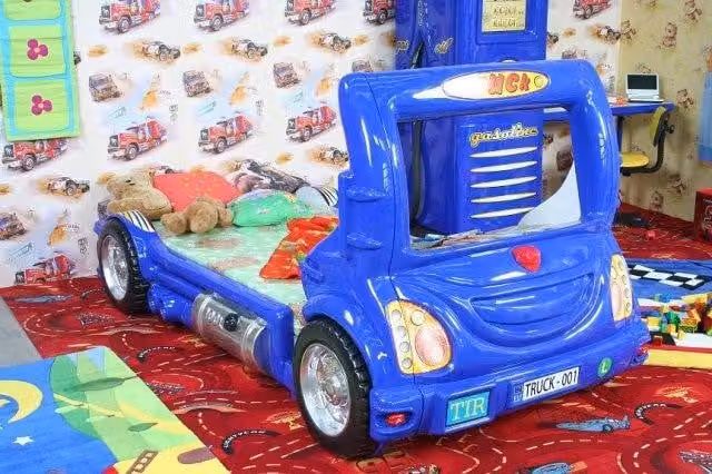 Blaues Einzelbett Kinderzimmer Betten Luxus Truck Design Holzgestell