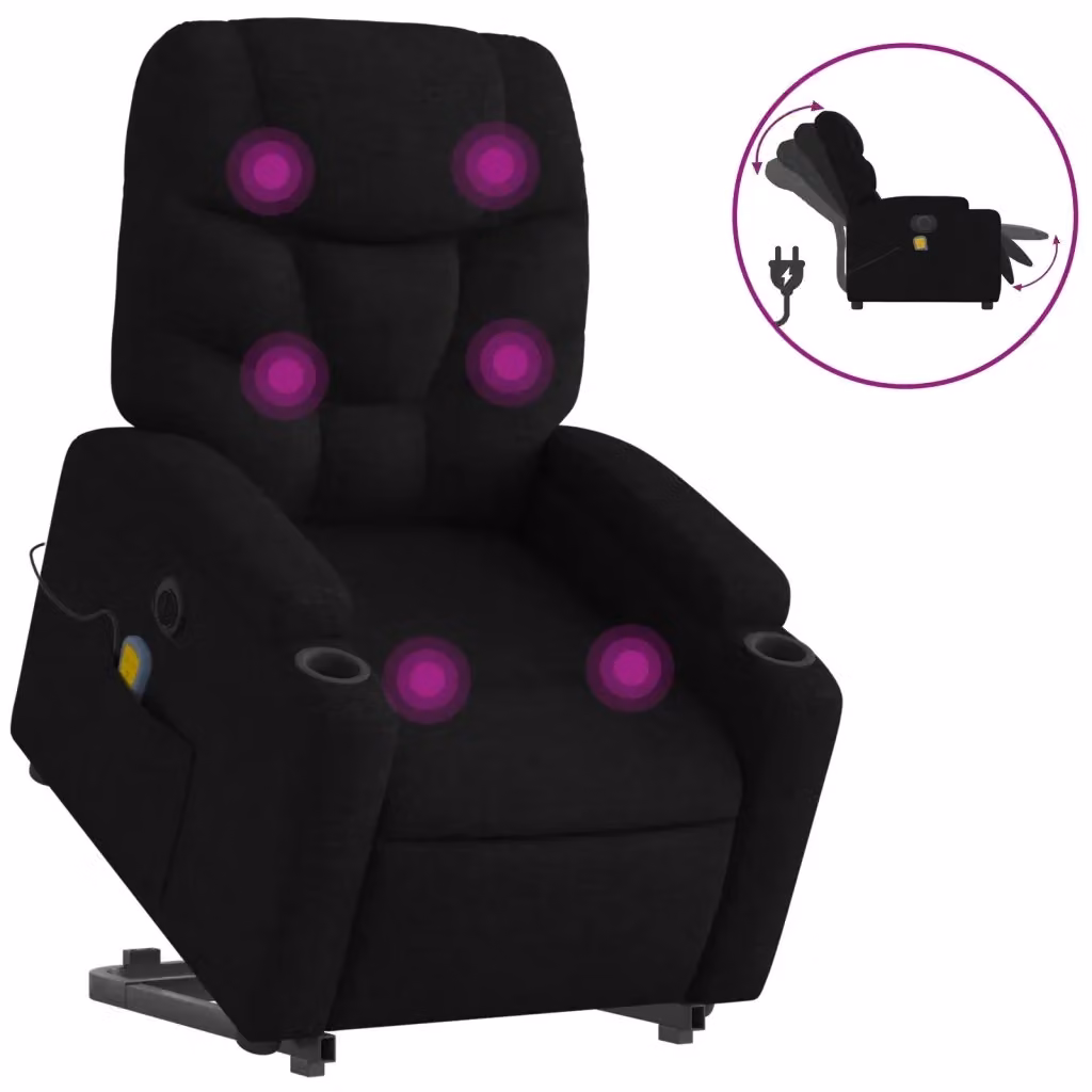 vidaXL Poltrona Alzapersona Massaggiante Elettrica Nera in Tessuto con Braccioli – 2