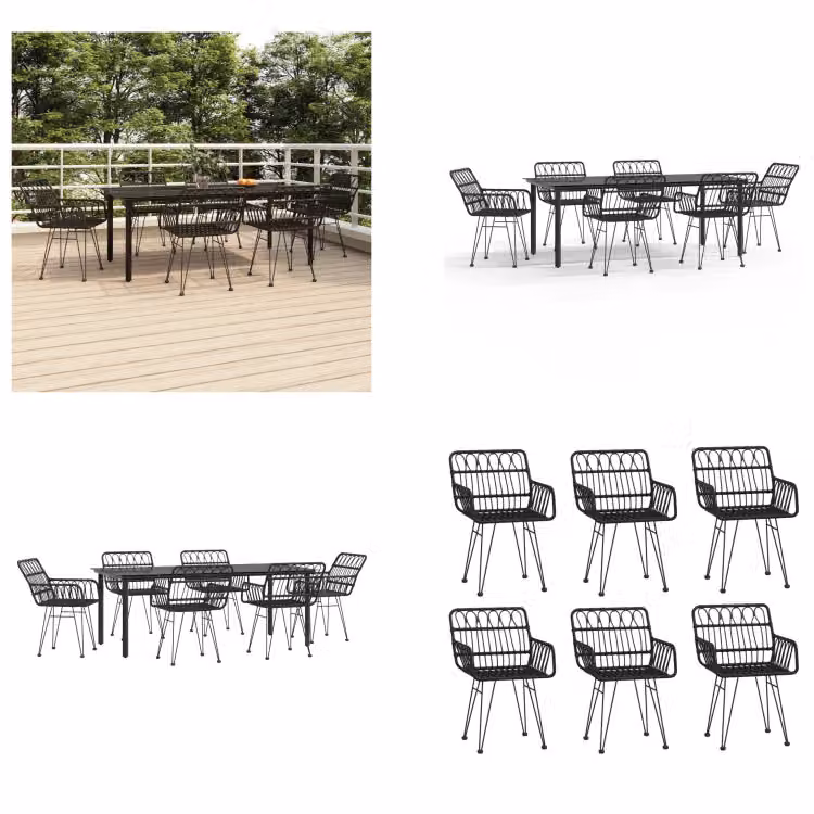 vidaXL set da pranzo da giardino 7 pezzi in poly rattan nero - Set da pranzo da giardino - Set da pranzo da giardino - Set da pranzo da terrazza - Set da pranzo da esterno