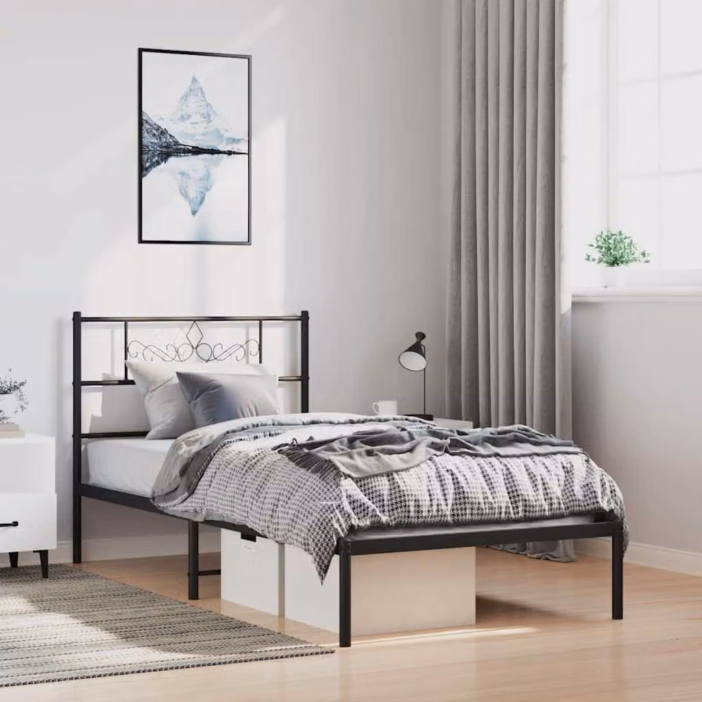 vidaXL Giroletto con Testiera in Metallo Nero per Adulti L/P/H: 200 x 100 x 90 cm