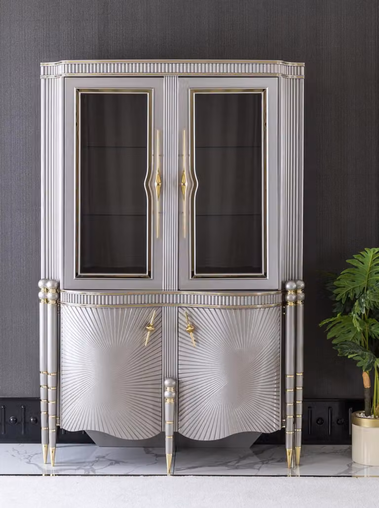 Vitrine Grau Esszimmer Schrank Regal Design Elegantes Möbel Metall