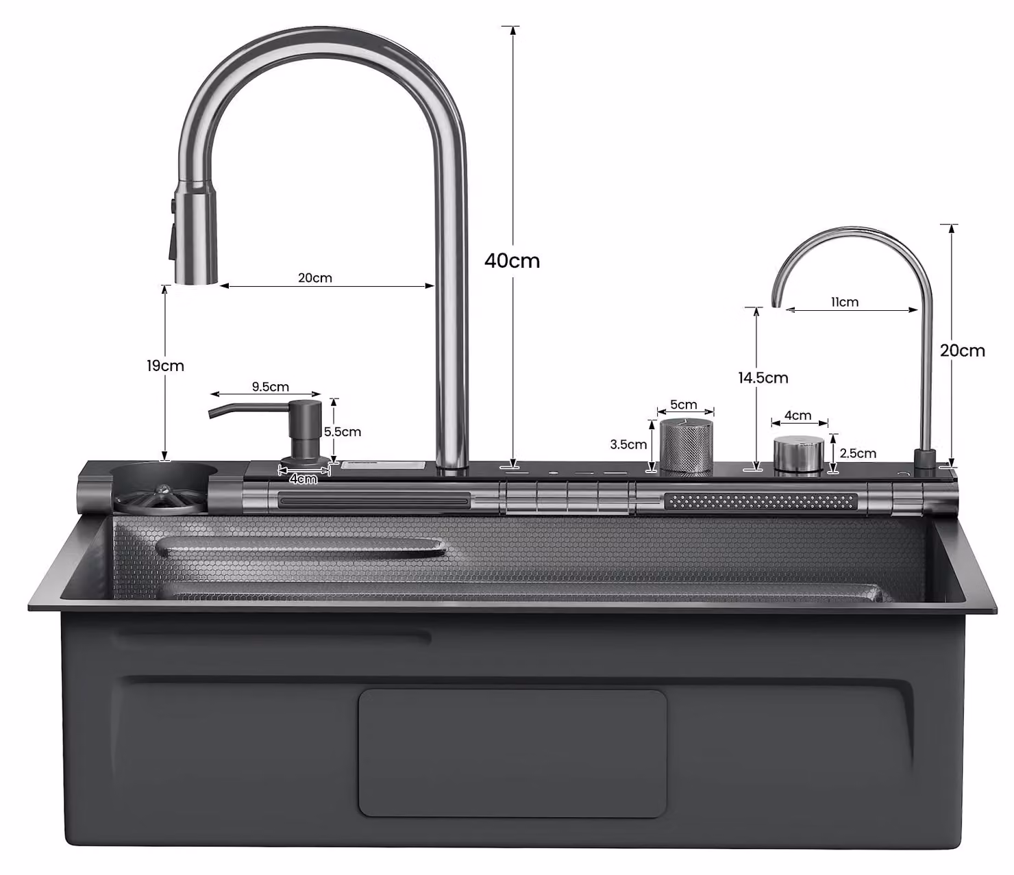 Lavello da cucina - Vasca singola - Acciaio inossidabile 304 - Display digitale - Miscelatore a cascata - 75 x 45 cm - Da incasso - 1 foro
