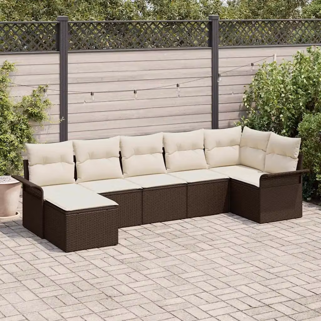 Set Divano da Giardino vidaXL 7 Pezzi Marrone con Cuscini in Polyrattan e Struttura in Metallo – 1