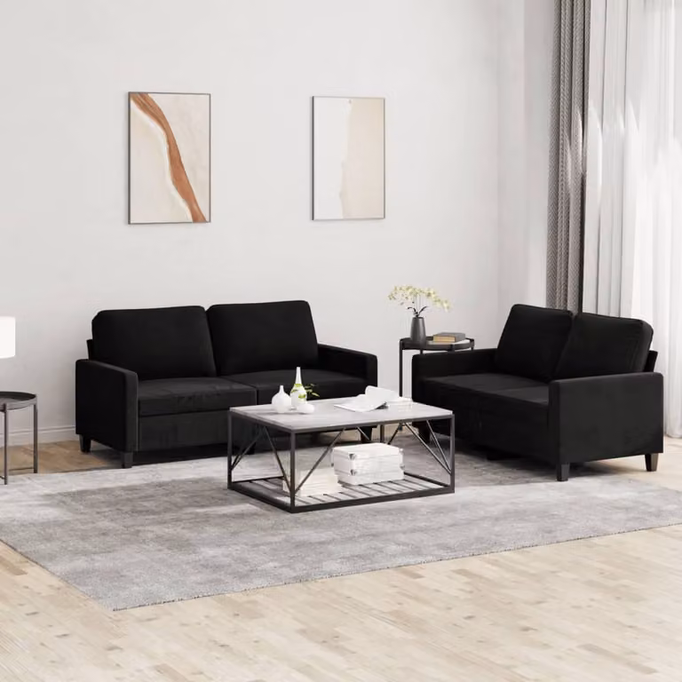 Maison Exclusive - Set divano a 2 posti con cuscini in velluto nero