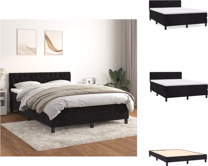vidaXL Letto a molle con materasso nero 140x200 cm in velluto - Letti e Reti