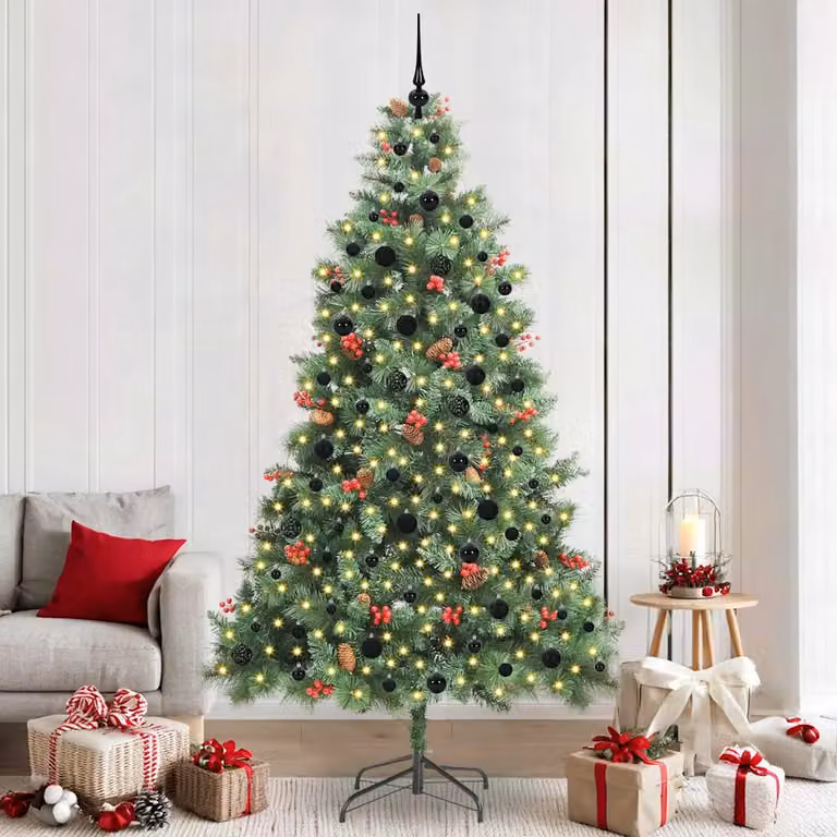 Albero di Natale artificiale moderno vidaXL verde con 300 LED bianco caldo in PVC e metallo