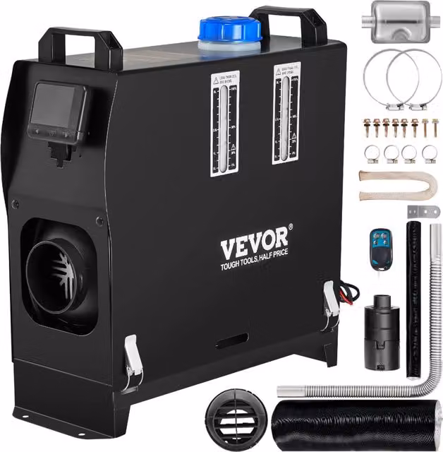 Riscaldatore ad Aria Diesel Vevor 8KW 12V con Display LCD e Telecomando, Nero, in Metallo e Alluminio per Camper, Camion, Barca e Roulotte – 1