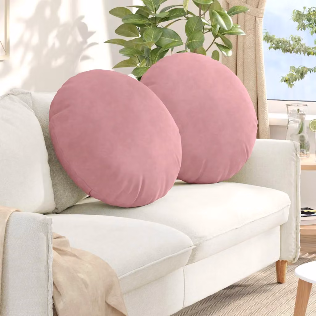 Set di 2 cuscini per seduta rotondi vidaXL in velluto rosa, Ø 60 cm x 21 cm