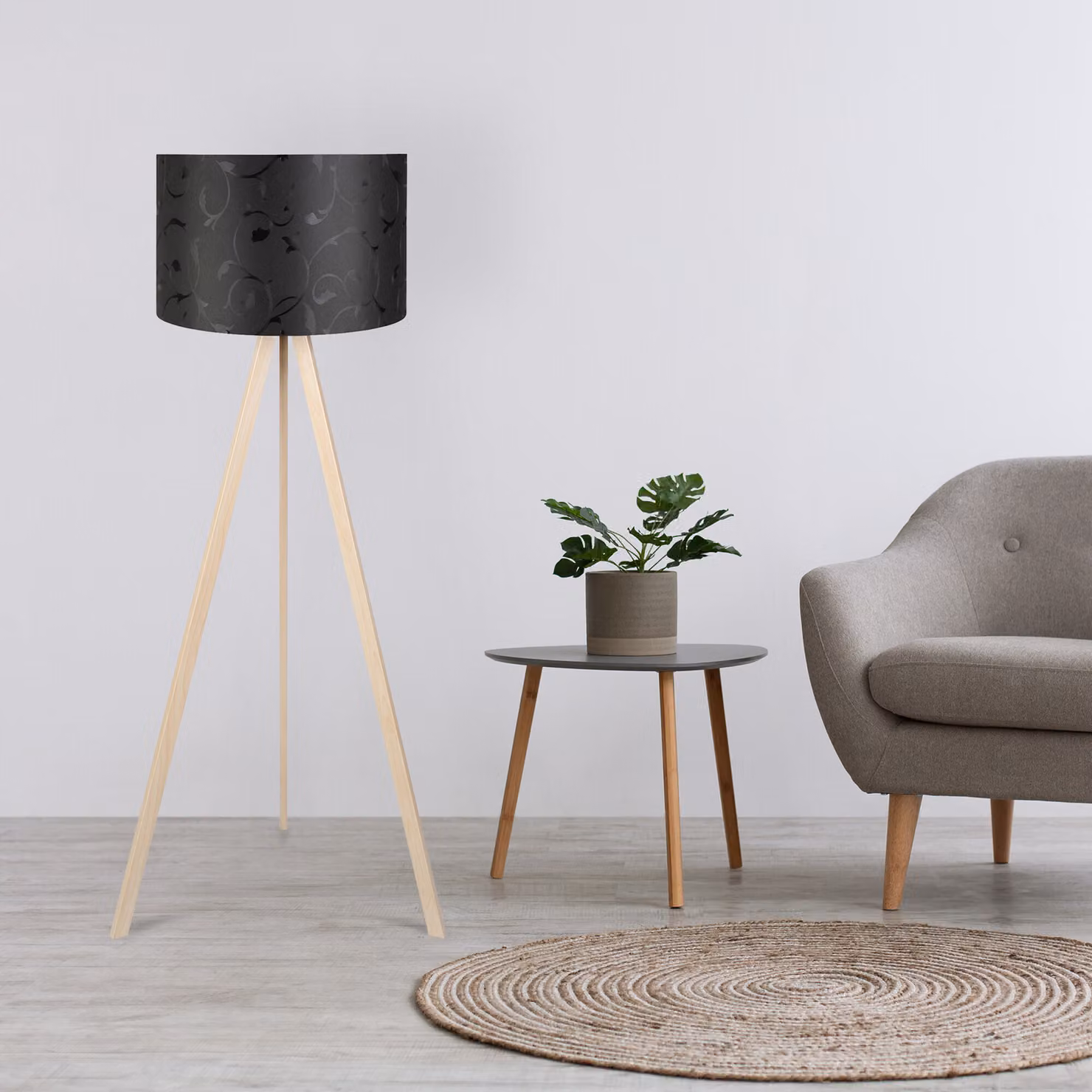Opviq, AYD, 38 x 140 cm, lampada da terra, nero, crema, 70% MDF / 30% PVC tessuto