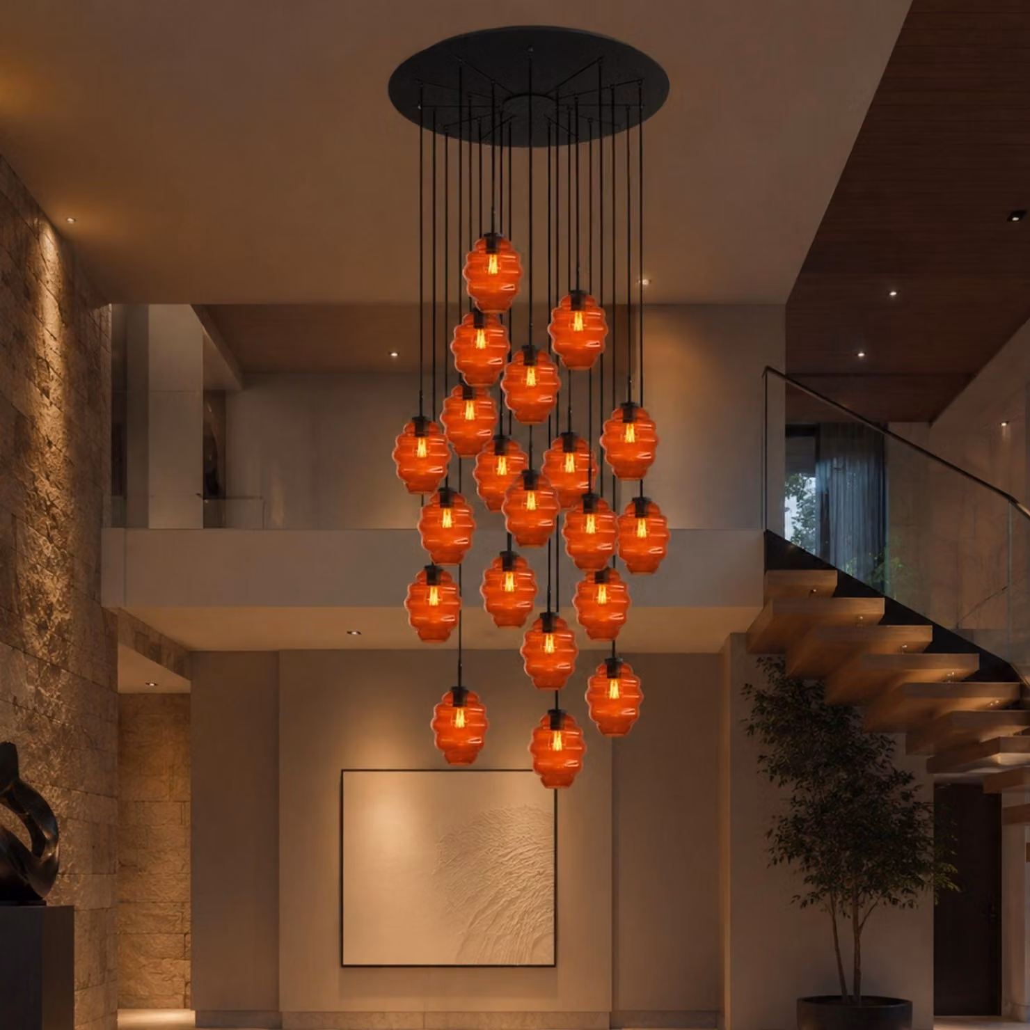 s.luce Echos gallery light 20 fiamme Ø 120cm baldacchino Ø 18cm multicolore 20 fiamme ovali, allungato
