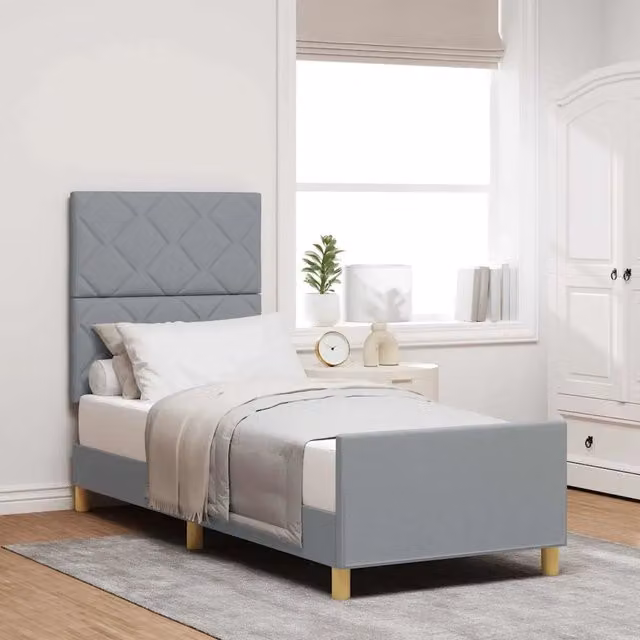 Struttura letto imbottita vidaXL in tessuto grigio con dettagli in legno e pino L/P/H: 207 x 80 x 128 cm