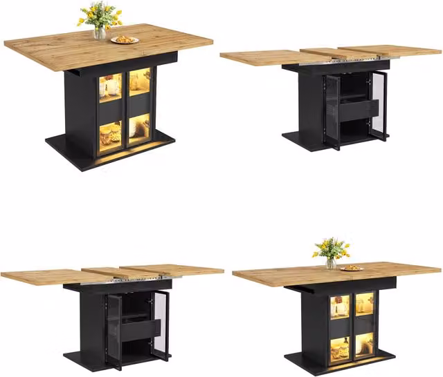 Tavolo da pranzo allungabile nero 110-150 x 110 x 76 cm con ripiano aperto