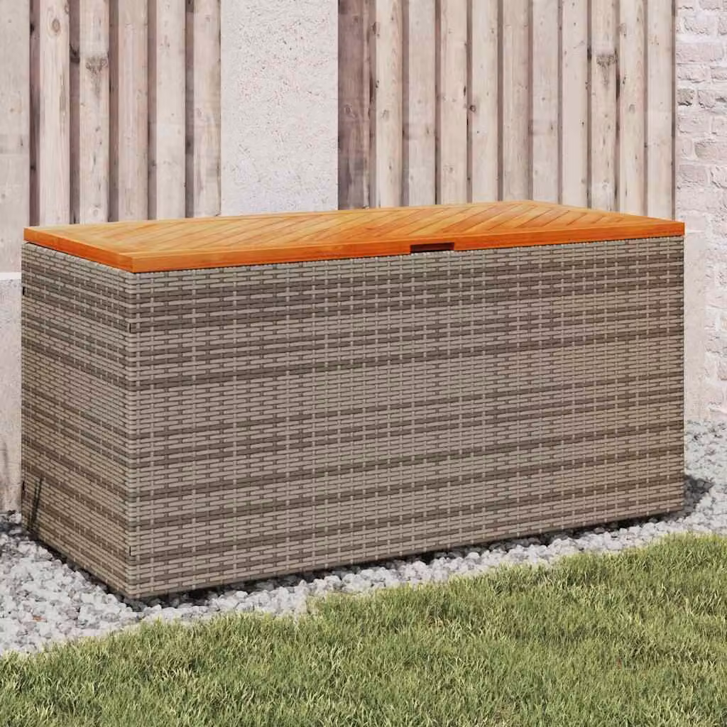 Contenitore da giardino vidaXL in rattan e legno di acacia, colore grigio e marrone, L: 110 cm, P: 50 cm, H: 54 cm